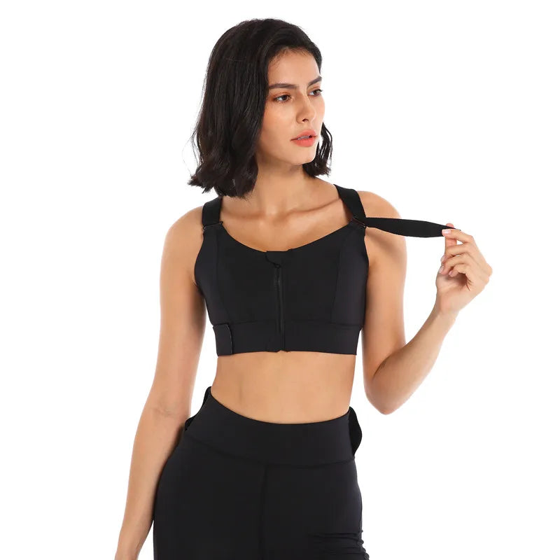 Front Zipper Sports Bra For Women Gym Plus Size 5XL Velcro Adjustable Fitness Yoga Shockproof High Support All-in-one Bras Top