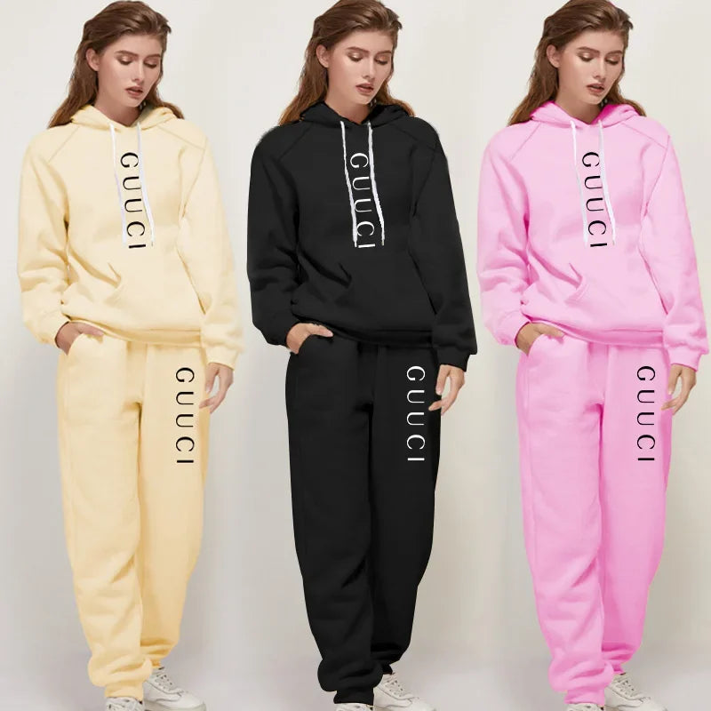 Autumn Winter Two Piece Set for Women Drawstring Women's Tracksuit Hooded Suit Quality Comfortable Casual Pullover Fashion Daily