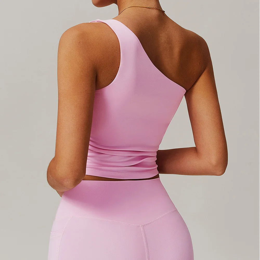 One shoulder vest Push-up Sports Bra Women Shock Proof Running Fitness Top Padded Workout Yoga Tanks Top Removable chest cushion