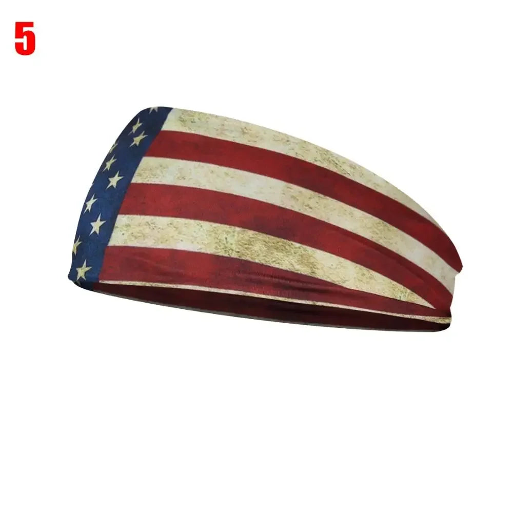 1PC Flag Pattern Stretchable Sports Headband Men Women Fitness Sweat Bands Anti-Slip Yoga Hair Bands Oudoor Headband Scarf