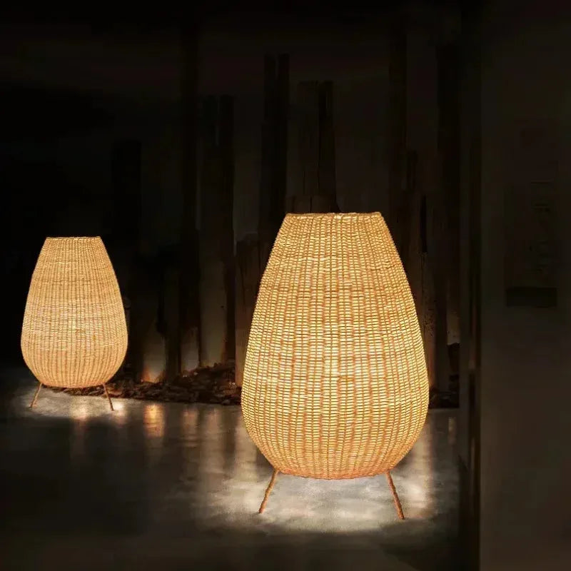 Natural handmade rattan floor lamp