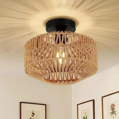 Natural Bamboo Ceiling Chandelier Hanging Lamp Handmade