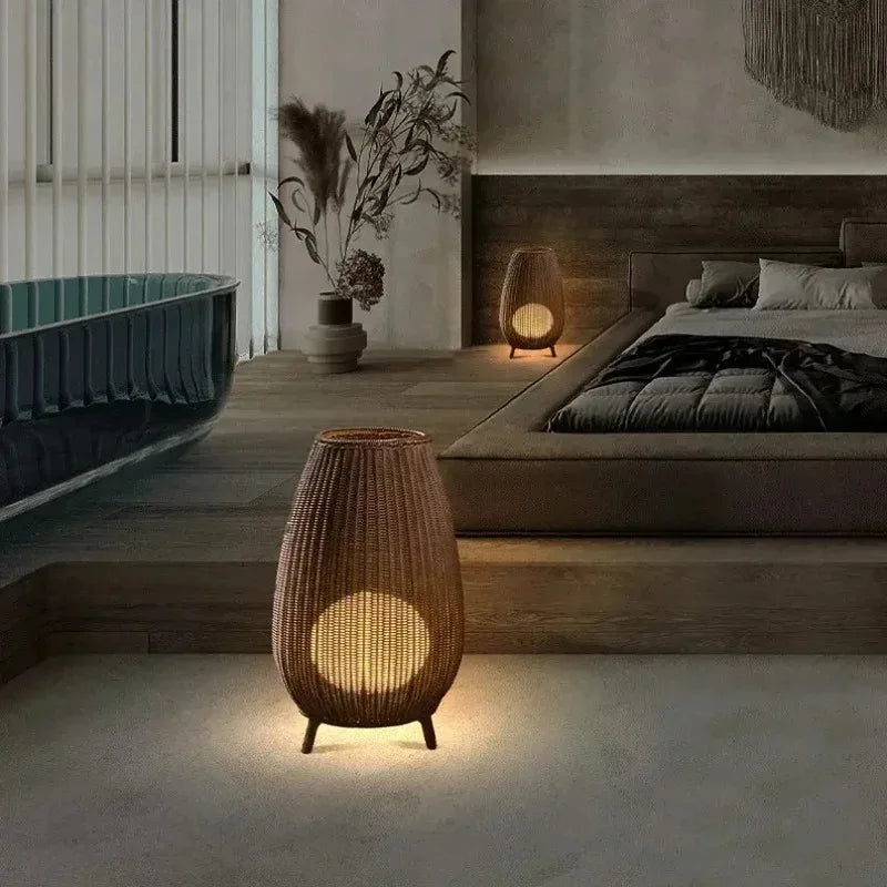 Natural handmade rattan floor lamp