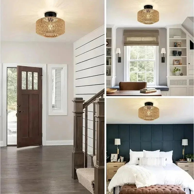 Natural Bamboo Ceiling Chandelier Hanging Lamp Handmade