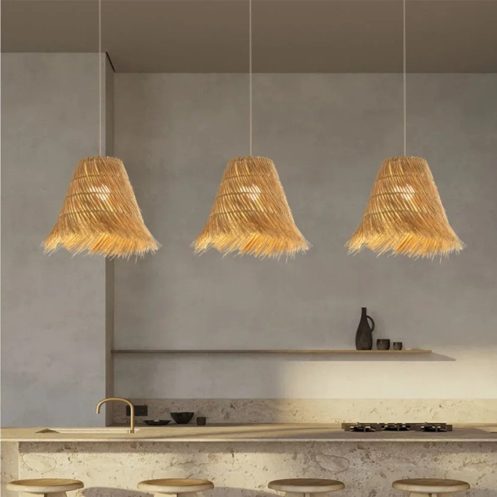 Rattan Chandeliers Hand Woven Straw Hat Lampshade