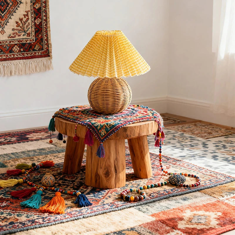 rattan pleated table lamp