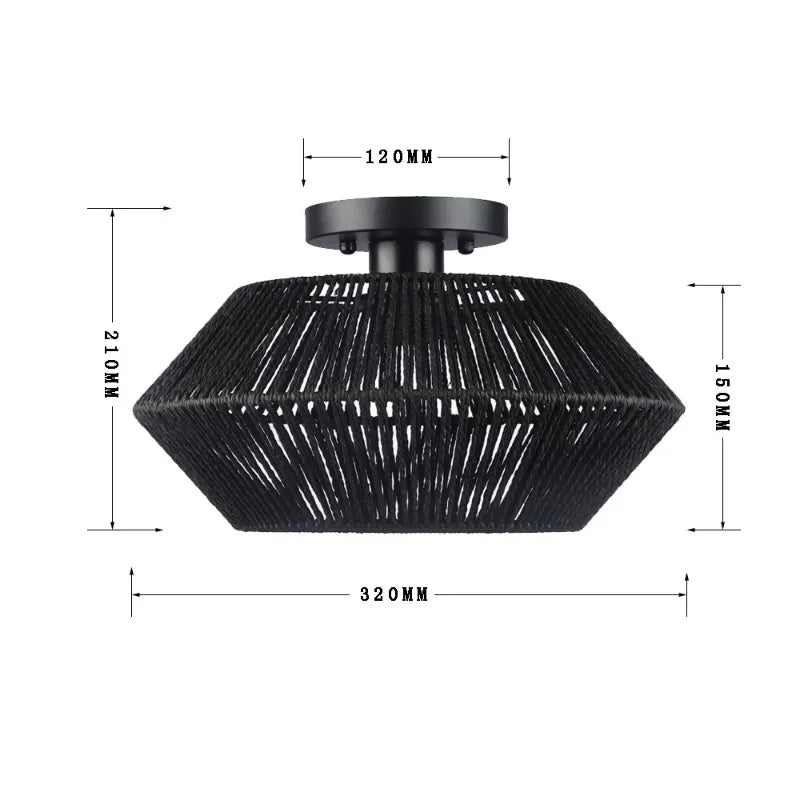 Semi-Flush Mount Ceiling Light, Hand-Woven Paper Rope Cage Shade,