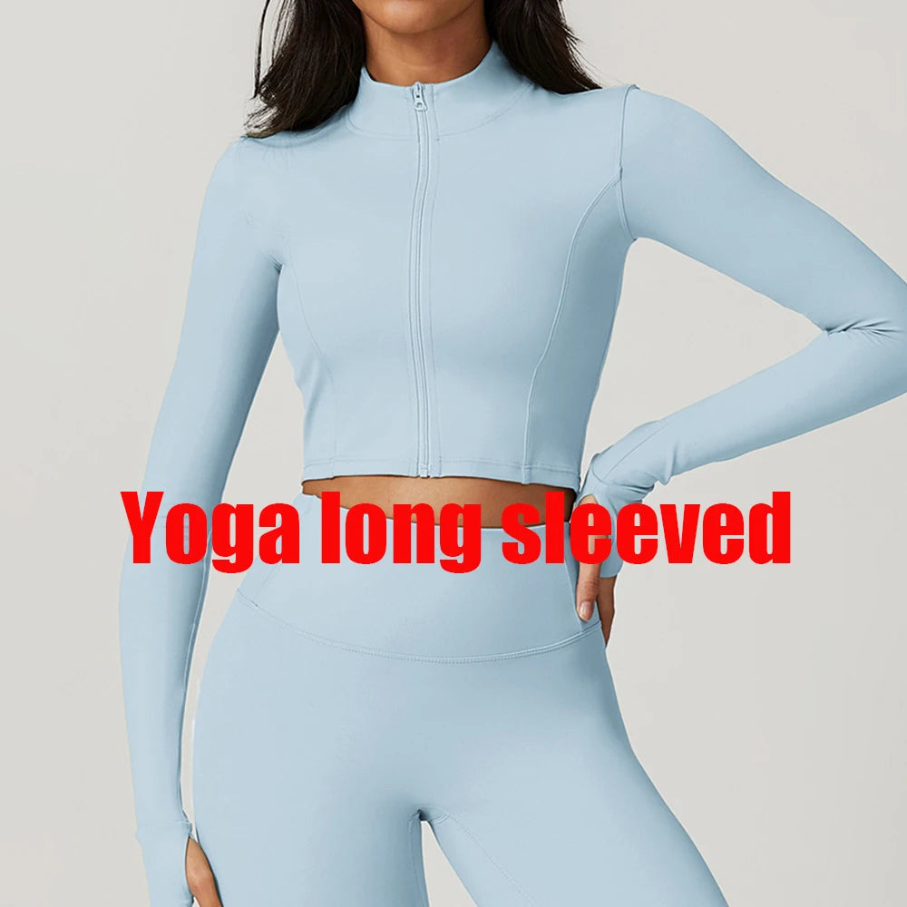 Women's Yoga Long Sleeve Sports Jacket Sexy Zip Fitness Yoga Shirt Gym Top Activewear Running Coats Workout Clothes For Cycling
