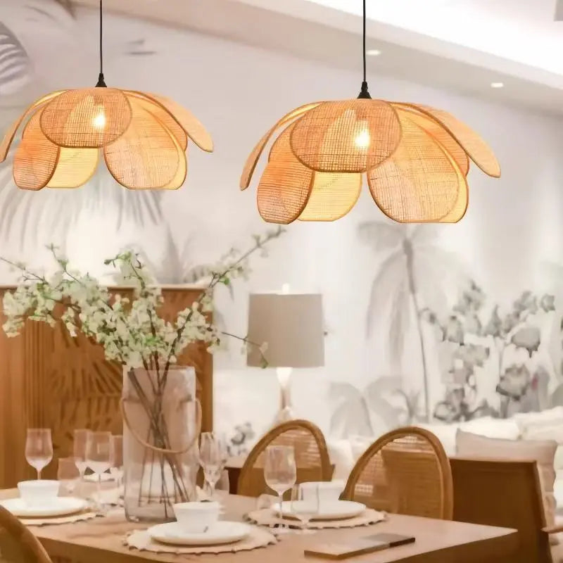 Rattan Woven Petal Pendant