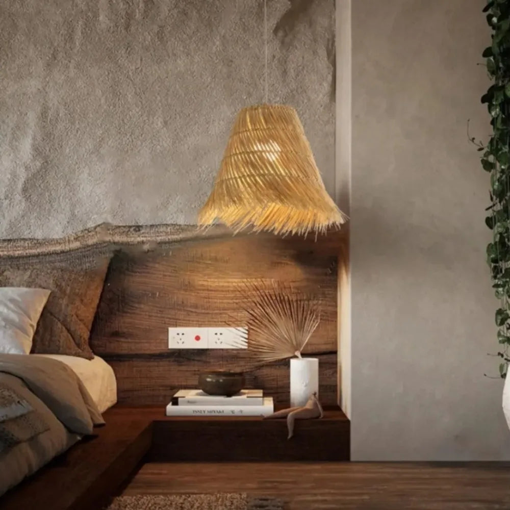 Rattan Chandeliers Hand Woven Straw Hat Lampshade