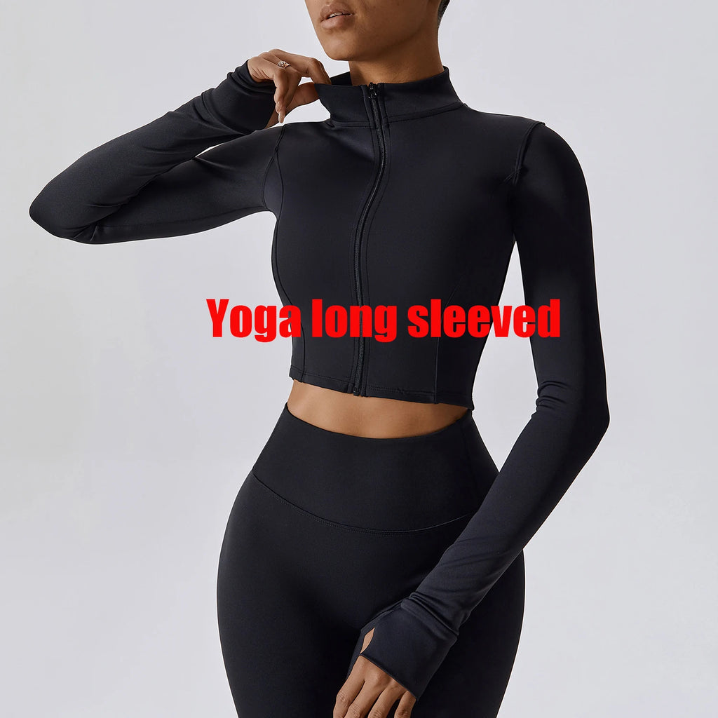Women's Yoga Long Sleeve Sports Jacket Sexy Zip Fitness Yoga Shirt Gym Top Activewear Running Coats Workout Clothes For Cycling