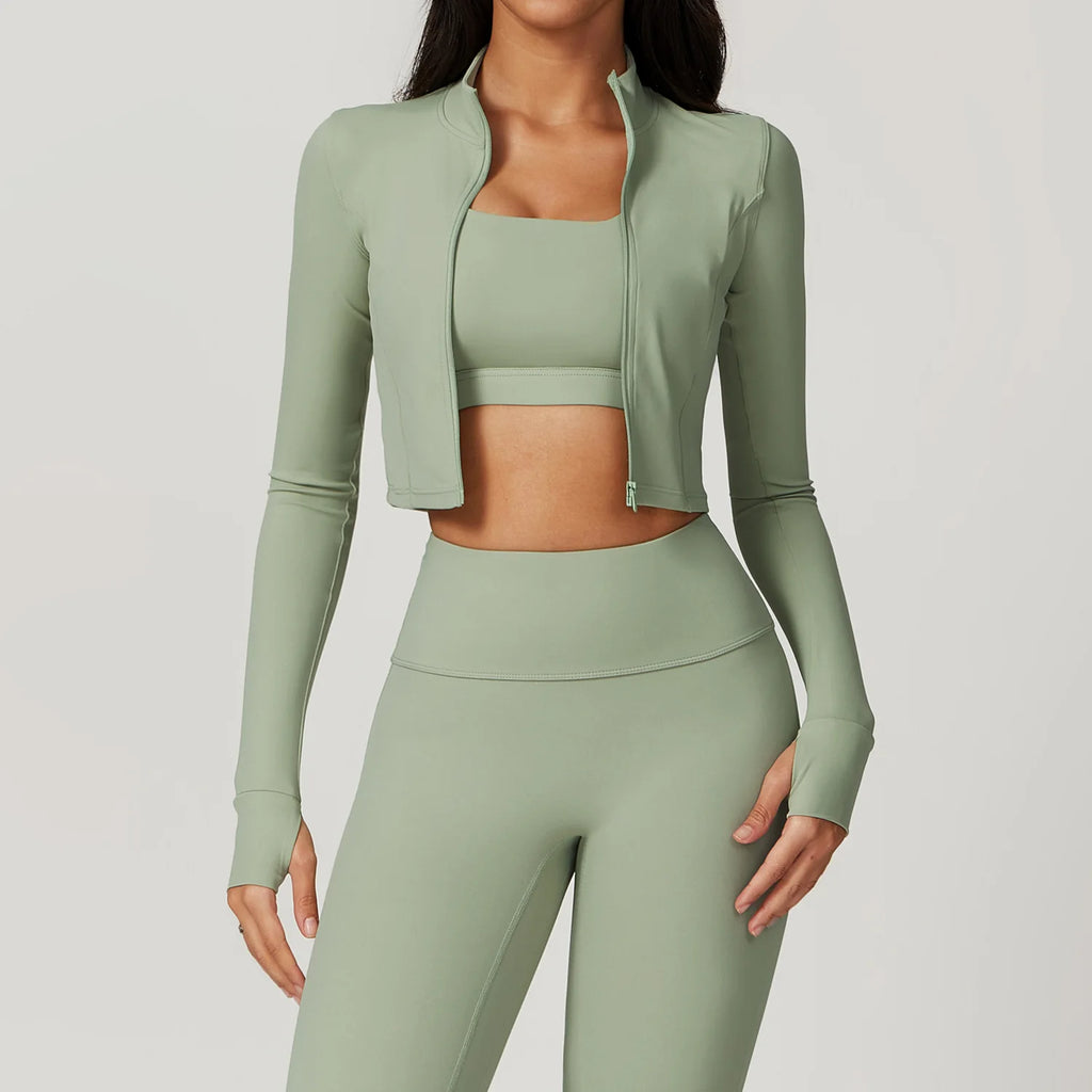 Women's Yoga Long Sleeve Sports Jacket Sexy Zip Fitness Yoga Shirt Gym Top Activewear Running Coats Workout Clothes For Cycling