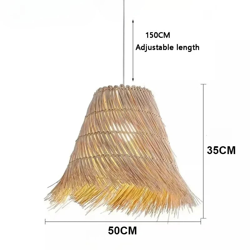 Rattan Chandeliers Hand Woven Straw Hat Lampshade