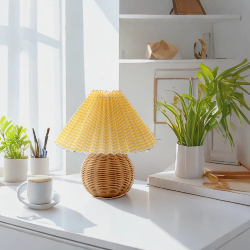 rattan pleated table lamp