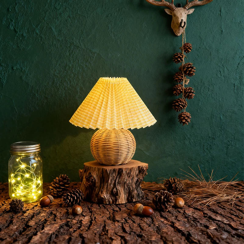 rattan pleated table lamp