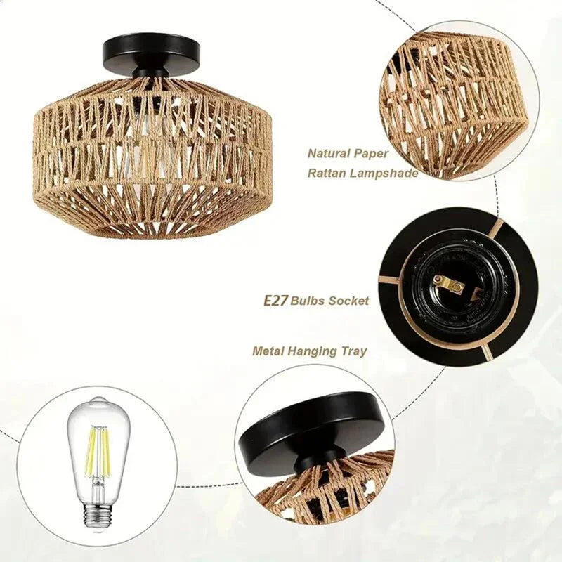 Natural Bamboo Ceiling Chandelier Hanging Lamp Handmade