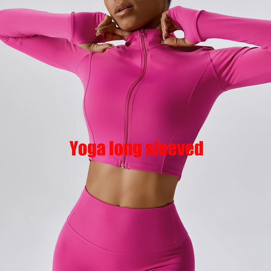 Women's Yoga Long Sleeve Sports Jacket Sexy Zip Fitness Yoga Shirt Gym Top Activewear Running Coats Workout Clothes For Cycling