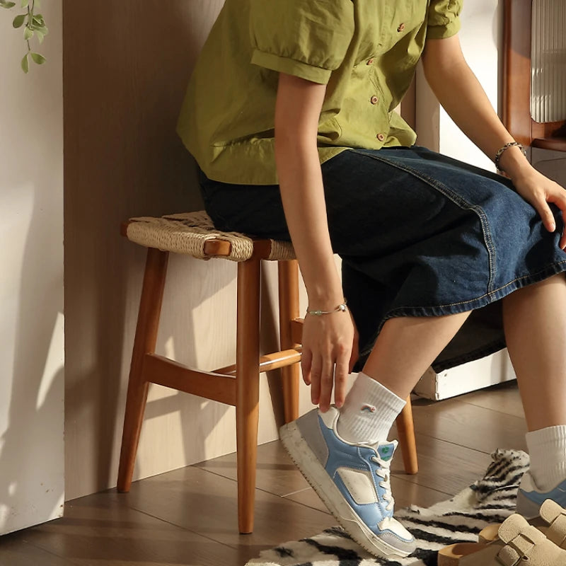 French Solid Wood Shoe Stool